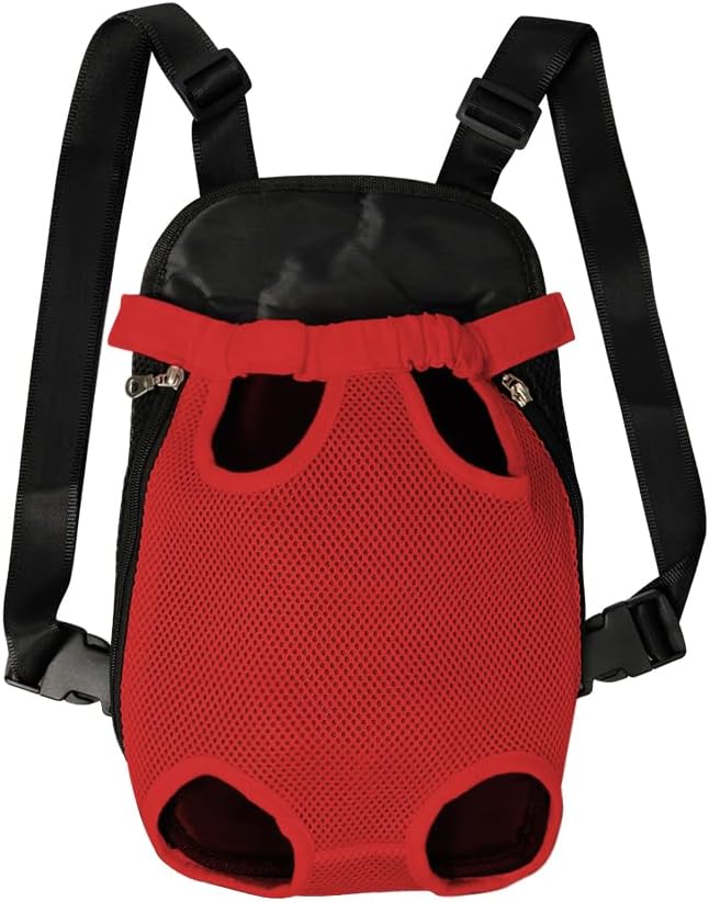 FEimaX Dog Carrier Backpack Pet Legs Out Front Cat Travel Bag, Adjustable Puppy Backpacks Carriers Hands-Free for Small Medium Dogs Cats Hiking Traveling Camping Daily Walking (Small, Red)-PawvioPets