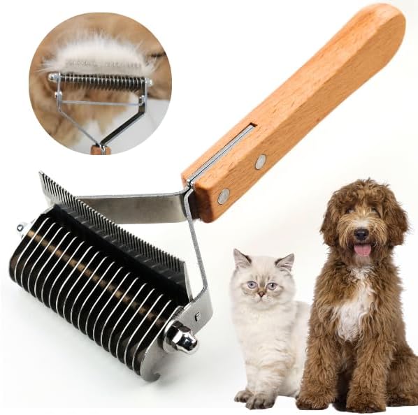 2 in 1 Undercoat Rake for Dogs and Cats, Professional Grooming Brush Dematting & Shedding Comb to Remove Loose Hair, Matted Fur Efficiently, Perfect for Poodle, Doodle & All Long Haired Pets-PawvioPets