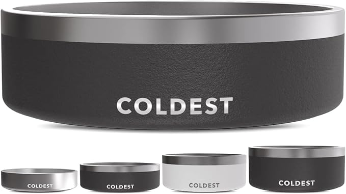 Coldest Dog Bowl - Anti Rust Metal, Non Slip, 3 Layers Insulated Stainless Steel Dog Bowls - Spill Proof & Heavy Duty - Water Bowl for Dogs, Cats & Pets, Dish Washer Safe (42 oz, Stealth Black)-PawvioPets