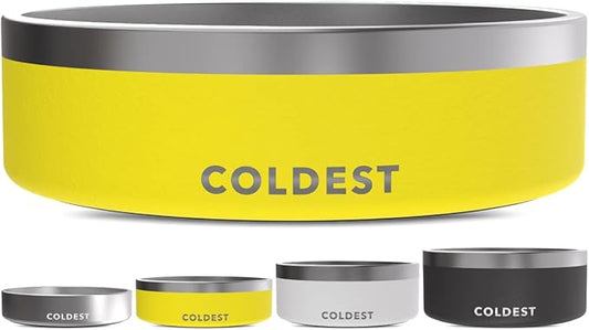 Coldest Dog Bowl - Anti Rust Metal, Non Slip, 3 Layers Insulated Stainless Steel Dog Bowls - Spill Proof & Heavy Duty - Water Bowl for Dogs, Cats & Pets, Dish Washer Safe (42 oz, Solar Yellow)-PawvioPets