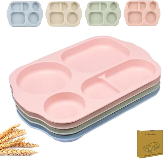 12 Inch Divided Plates4 PCS - Reusable Unbreakable Wheat Straw Plates, Dinnerware Lunch Tray Plates Tableware for Kitchen, Picky Eaters, Campers and Portion Control (Blush)-PawvioPets