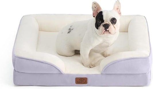 Bedsure Orthopedic Dog Bed Medium Size Dogs - Washable Medium Dog Cat Bed Waterproof, Comfort Pet Couch Sofa with Washable Removable Cover, Pets Bed with Nonskid Bottom, Lavender, 28"-PawvioPets