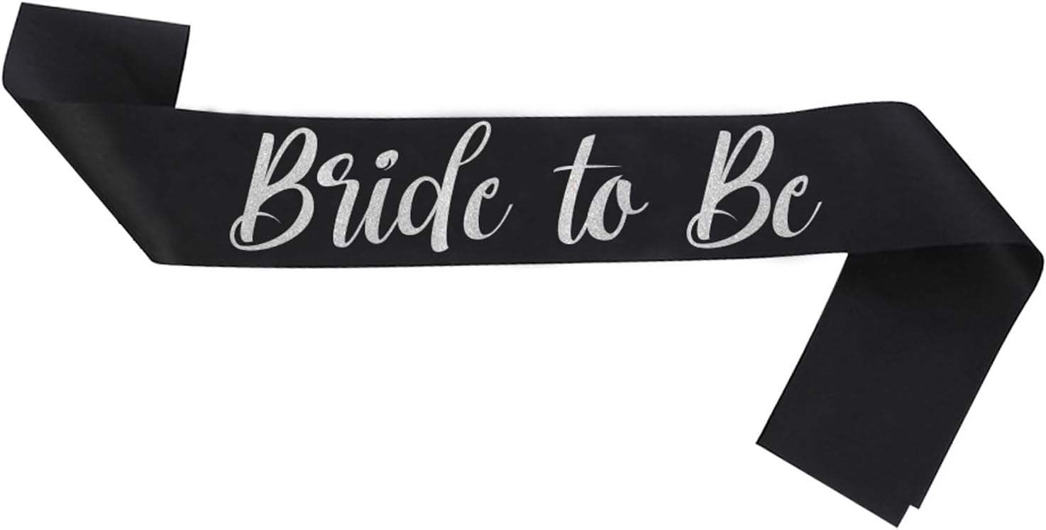 Silver and Black Bride Sash, Bride Sash Bachelorette Party Bridal Shower Sashes Bachelor Decorations Just Married Gift Engaged Decor Accessories,Black