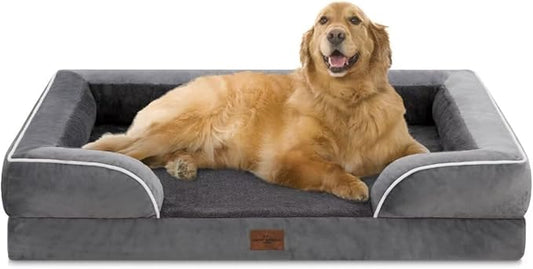 Comfort Expression XL Dog Bed with Bolster, Waterproof Orthopedic Foam Dog Beds for Extra Large Dogs, Washable Dogs Sofa Pet Bed with Removable Cover & Non-Slip Bottom(X-Large,Dark Grey)-PawvioPets