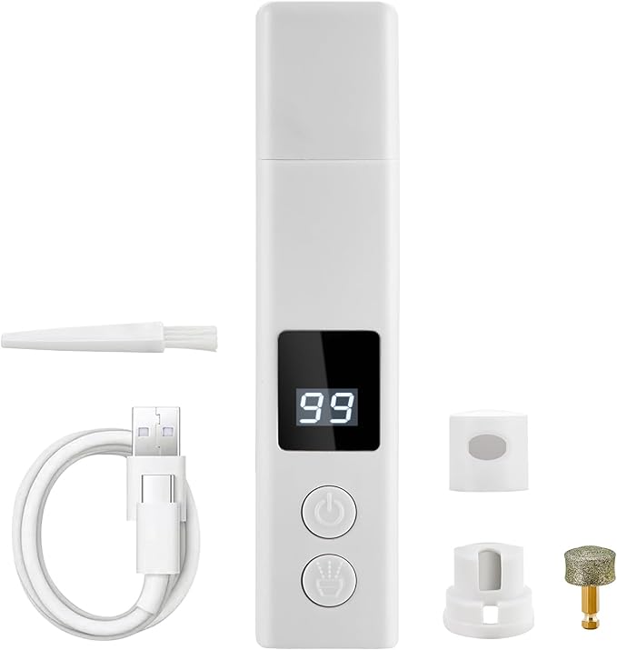 Dog Nail Grinder with 4-Speeds,Pet Claw Trimmers with 2 Modes Lighting UV, Nail Clippers for Small Medium and Large Dogs and Cats, Animal Nail Care,Grooming (White)-PawvioPets