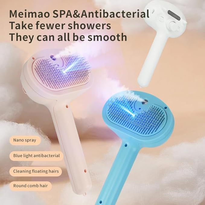 Cat Dog Grooming Brush 5-in-1 Pet Grooming Spray Brush Comb for Massaging and Cleaning Shedding Pet Hair, 1-Touch Release Button for Long/Short Hair Pets (Pink)-PawvioPets