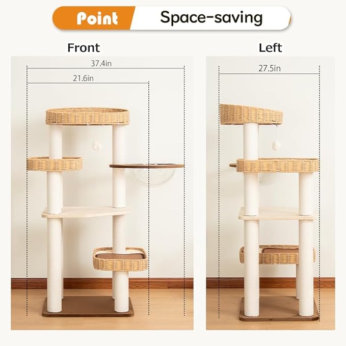 48'' Cat Tree for Large Cats, Modern Cat Tree Multi-Level Condo with Natural Wood, Cat Activity Centre for Medium and Big Pets-PawvioPets