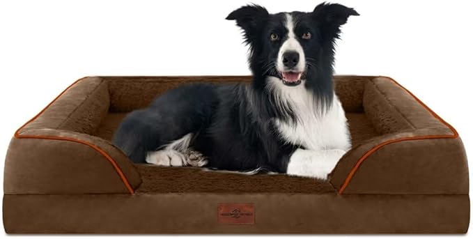 Comfort Expression Large Dog Beds Orthopedic Foam, Waterproof Dog Beds for Dogs, Comfy Pet Bed Sofa with Washable Removable Cover & Non-Slip Bottom(Large,Chocolate Brown)-PawvioPets