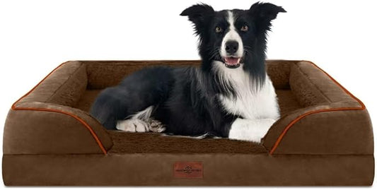 Comfort Expression Large Dog Beds Orthopedic Foam, Waterproof Dog Beds for Dogs, Comfy Pet Bed Sofa with Washable Removable Cover & Non-Slip Bottom(Large,Chocolate Brown)-PawvioPets