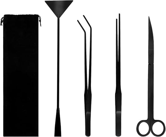 Aquarium Aquascaping Tool Stainless Steel Aquascape Tools Kit 4 in 1 Anti-Rust Fish Tank Starter Kit with Tweezers Scissors Spatula for Aquarium Plants (Black)-PawvioPets