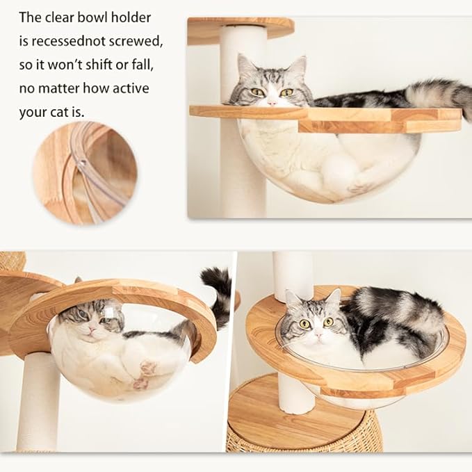 57'' Cat Tower for Large Cats, Manual Hand Woven Modern Multi-Level Condo with Natural Wood, Cat Activity Centre for Medium and Big Pets-PawvioPets