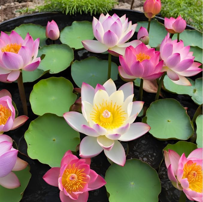 50 Sacred Lotus Seeds for Planting in Water Mixed Flower Color Pink Red White Yellow Multicolor Aquatic Nelumbo nucifera Bonsai Bowl Lotus Seed Ponds Water Feature Gardens Water Lily (50, Lotus Seed)-PawvioPets