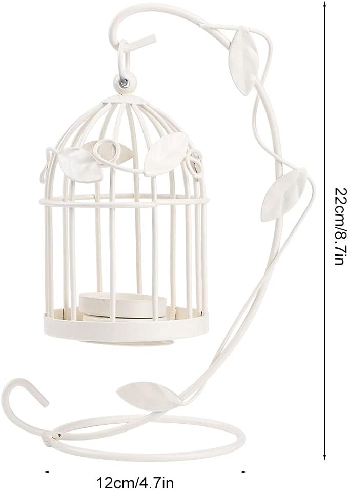 Birdcage Candle Holder, Hanging Candle Holder Decorative Bird Cages Bird Cage Decor Vintage Metal Candlestick for Wedding, Party(White)-PawvioPets
