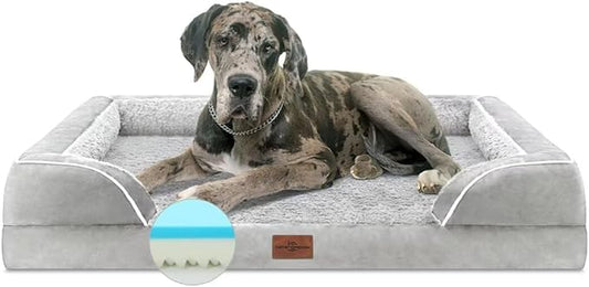Comfort Expression XXL Dog Beds Waterproof for Extra Large Dogs, Orthopedic Memory Foam Dog Bed for Giant Dogs, Washable Pet Sofa Couch with Bolster & Removable Cover(XX-Large,Light Grey)-PawvioPets