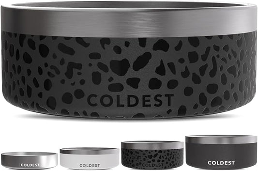 Coldest Dog Bowl - Anti Rust Metal, Non Slip, 3 Layers Insulated Stainless Steel Dog Bowls - Spill Proof & Heavy Duty - Water Bowl for Dogs, Cats & Pets, Dish Washer Safe (64 oz, Black Leopard)-PawvioPets
