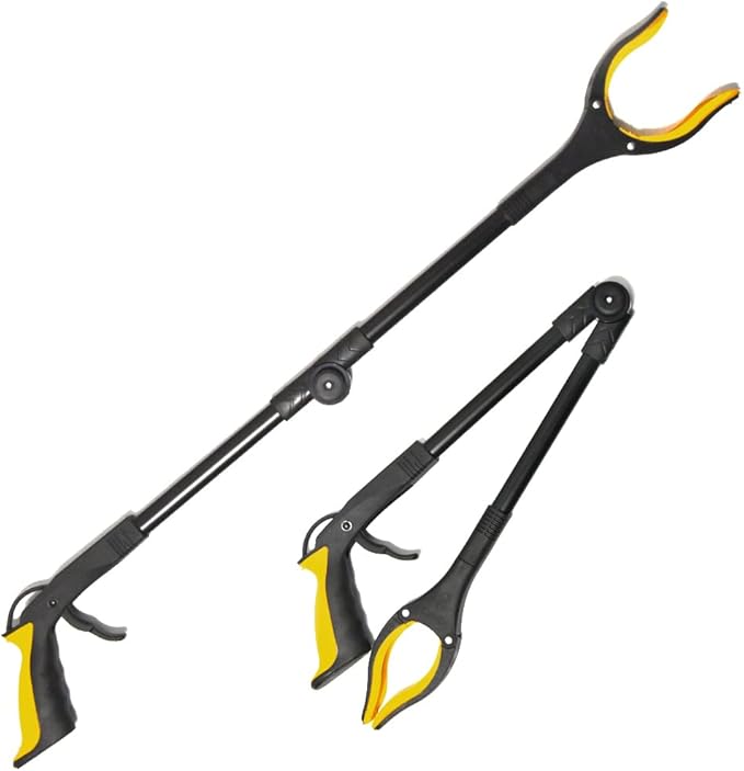 Fish Tank Accessories - 31" Aquarium Tweezers Grabber for Aquarium Landscaping Decoration Grab and Place Garbage Cleanup Foldable Gripper Multi-Function Mobility Aid Reaching Assist Tool(Yellow)-PawvioPets