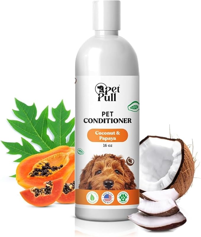 Dog Conditioner Puppy Essentials - Moisturizing Conditioner for Dogs with Coconut and Papaya Scent - Plant Based Dog Bath Supplies Detangle and Revive Pet's Coat - Made in USA (16 Oz)-PawvioPets