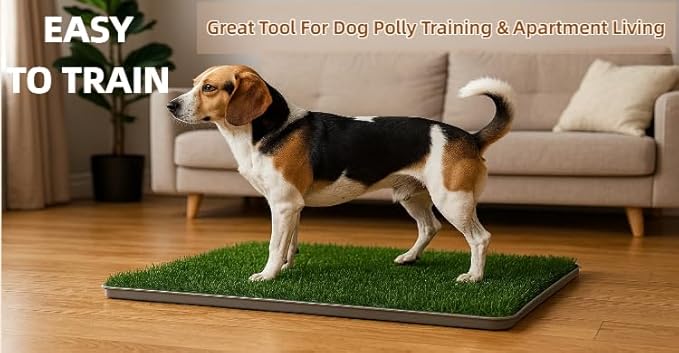 Dog Grass Pad with Tray, 34"x22" Silicone Base Washable Reusable Pee Pad & Grass Pad - Non-Slip, Easy-Clean Indoor Outdoor Dog Potty Toilet (34" x 22")-PawvioPets