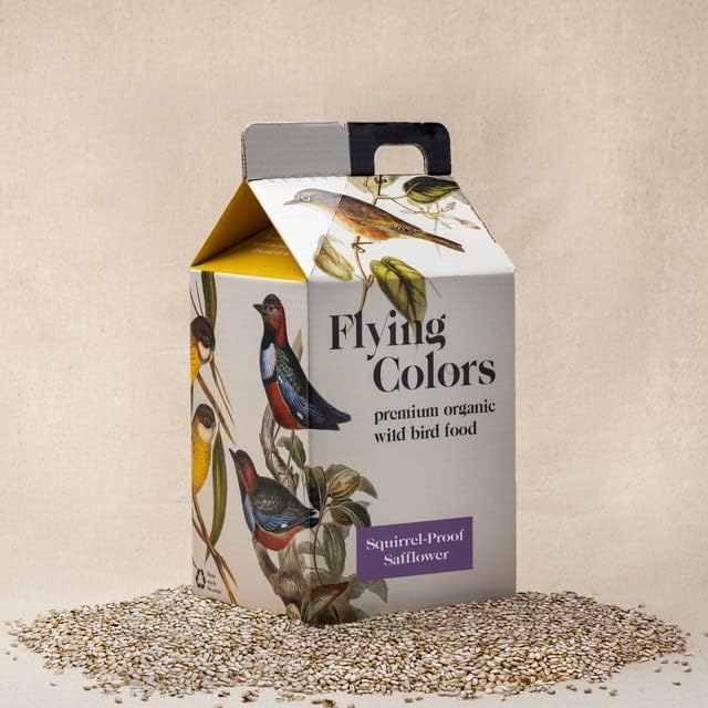 Flying Colors Premium Organic Wild Bird Seed | Squirrel-Proof Safflower Seed | 100% USDA Organic, No Fillers, No Pesticides | 3 Gallon Easy-Pour Carton-PawvioPets