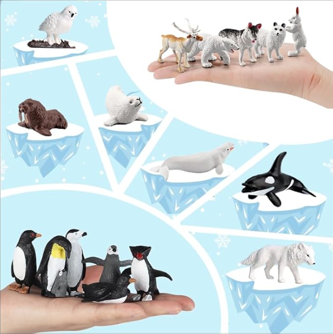 26Pcs Arctic Animal Figures - Polar Animal Toys Figurines with Penguins Arctic Fox Wolf Polar Bear Reindeer - Miniature Toys Cake Topper Christmas Birthday Gift for Kids & Toddlers-PawvioPets