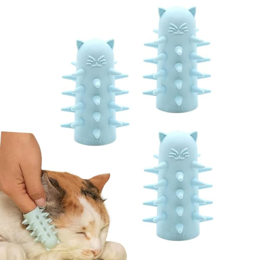 Furr&Purr Cat Brush, Scratcher, and Massager - Indoor Cat Calming Care with Face Scratcher, Finger Brush (3-Pack, Made in USA)-PawvioPets