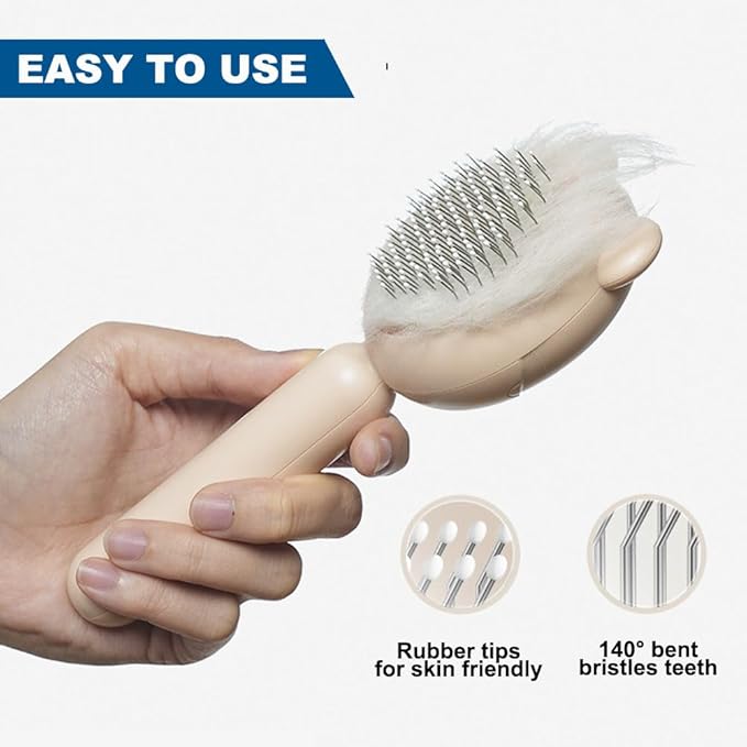Cat Brush for Short or Long Haired Cats Dogs Rabbits, Cute Dog Brush with Release Button for Massage and Removes Loose Fur-PawvioPets