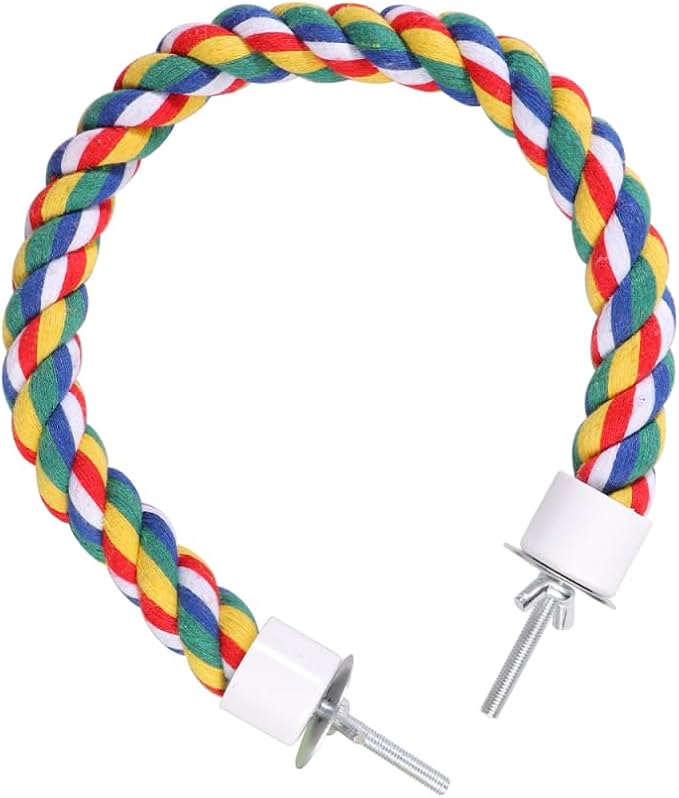 Colorful Bird Rope Perch Stand, Birdcage Swing Spiral Toys, Bird Climbing Standing Bungee Rope Perches Chew Toys Cage Accessories for Cockatiels Parrots Birds (40CM/15.7inch)-PawvioPets