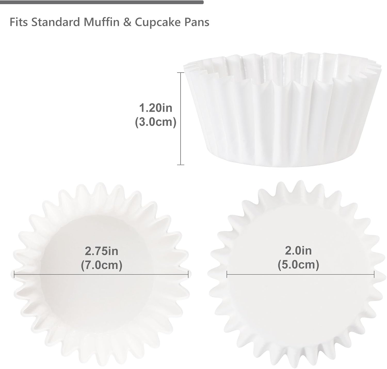 Caperci Heavy Duty Standard White Cupcake Liners 150 Counts - Grease-Resistant Paper Muffin Baking Cups, Odorless, No Muffin Pan Needed, Easily Peels (White)