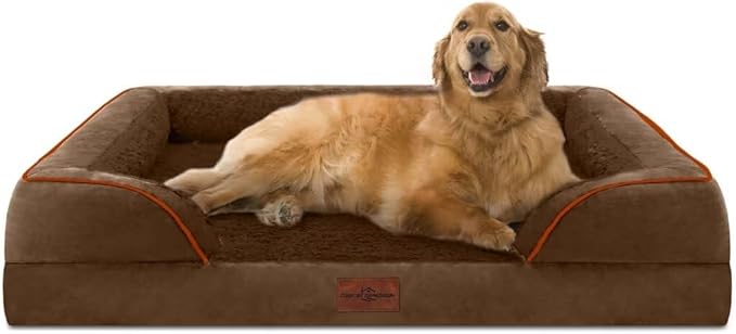 Comfort Expression XL Orthopedic Dog Beds for Extra Large Dogs, Waterproof Dog Bed with Bolster, Washable Dogs Bed Sofa Pet Beds with Removable Cover & Non-Slip Bottom(X-Large,Chocolate Brown)-PawvioPets