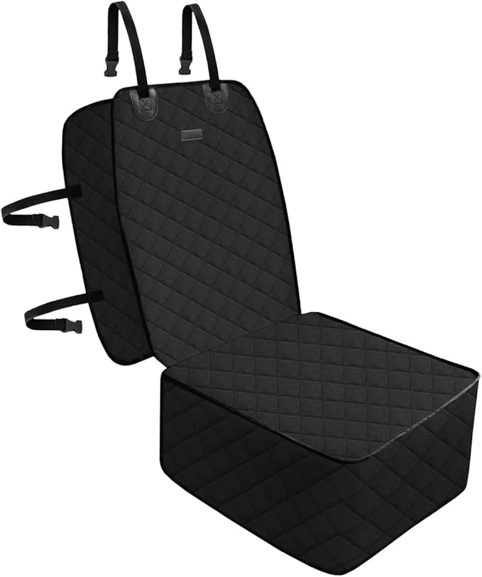 Dog Car Front Seat Cover with Side Flaps & Buckle Straps for Pet, 100% Waterproof 600D Oxford Single Seat Protector Heavy Duty Quilted Scratch Proof, Universal Size for SUV Truck, Black-PawvioPets
