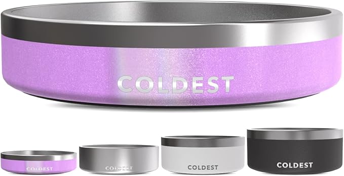 Coldest Dog Bowl - Anti Rust Metal, Non Slip, 3 Layers Insulated Stainless Steel Dog Bowls - Spill Proof & Heavy Duty - Water Bowl for Dogs, Cats, Dish Washer Safe (21 oz,Saturn's Moon Purple Glitter)-PawvioPets