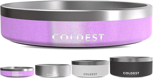Coldest Dog Bowl - Anti Rust Metal, Non Slip, 3 Layers Insulated Stainless Steel Dog Bowls - Spill Proof & Heavy Duty - Water Bowl for Dogs, Cats, Dish Washer Safe (21 oz,Saturn's Moon Purple Glitter)-PawvioPets