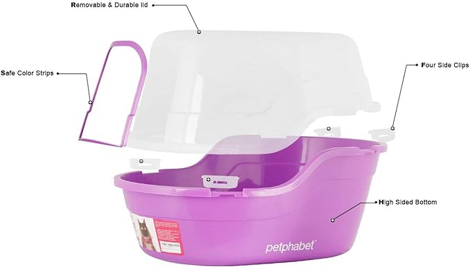 Covered Litter Box, Jumbo Hooded Cat Litter Box Holds Up to Two Small Cats Simultaneously,Extra Large Purple by Petphabet-PawvioPets