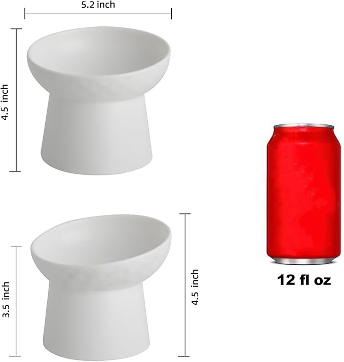 4 Pcs Small Ceramic Raised Cat Bowls, Tilted Elevated Food or Water Bowls, Stress Free, Backflow Prevention, Dishwasher and Microwave Safe, Lead & Cadmium Free(4pc White)-PawvioPets