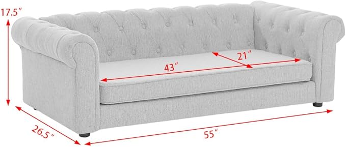 Dog Sofa Couch for Medium to Large Dogs, 55" Memory Foam Pet Sofa Couch with Washable Fabric, Durable Elevated Dog Bed with Legs, Removable Cushion for Medium and Large Dogs, Green-PawvioPets