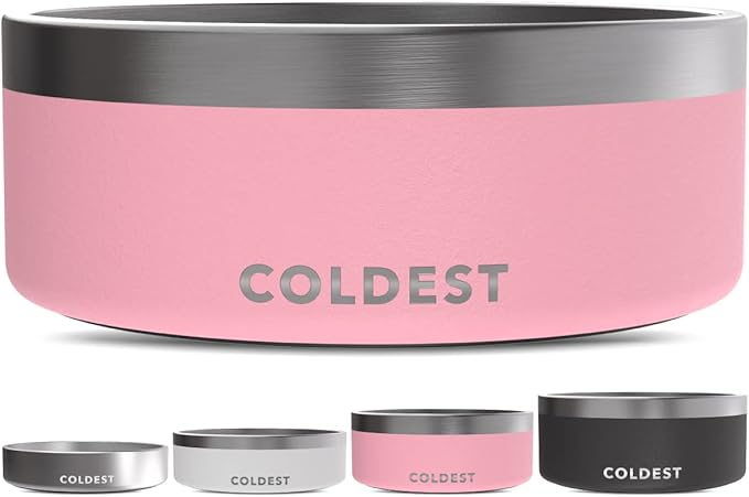 Coldest Dog Bowl - Anti Rust Metal, Non Slip, 3 Layers Insulated Stainless Steel Dog Bowls - Spill Proof & Heavy Duty - Water Bowl for Dogs, Cats & Pets, Dish Washer Safe (64 oz,Cotton Candy Pink)-PawvioPets