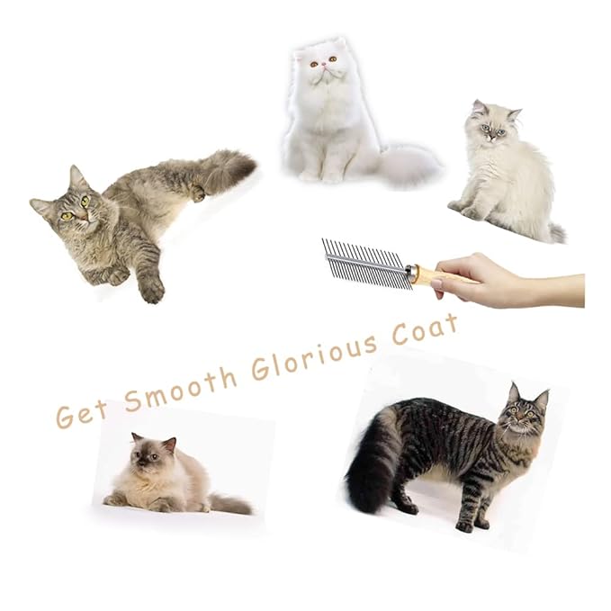 Dog Cat Pet Comb Double-Sided Grooming Brush Metal Comb for Loosening up Removing Mats Debris Tangles and Knots Wooden Handle Stainless Steel Tooth Perfect for Honghair Pets-PawvioPets