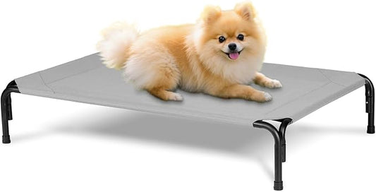 Elevated Dog Bed for Outdoor, Medium Raised Dogs Cot for Training, Cooling Pet Beds with Washable Mesh, Indestructible Lifted Platform for Outside Camping, 35 inch Grey-PawvioPets