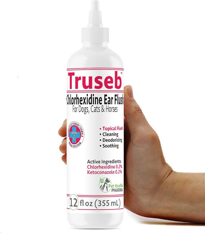 All Natural Ear Flush for Dogs & Cats, Ketoconazole & Chlorhexidine Ear and Vet-Strength Ear wash with a Light Scent (USA) (Ketoconazole & Chlorhexidine Ear Flush, 12 oz)-PawvioPets