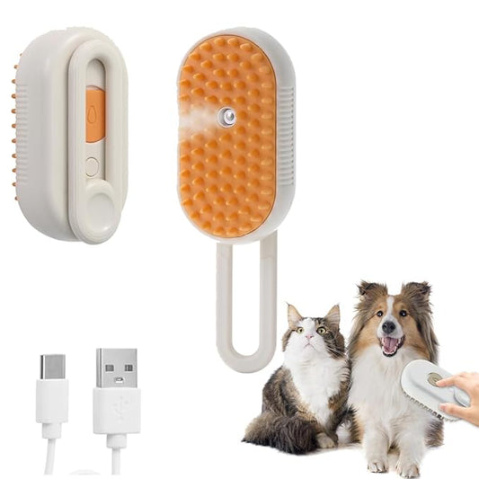 4-in-1 Cat Grooming Steam Brush, Pet Hair Shedding, Massage, Cleaning, Combing (brown)-PawvioPets