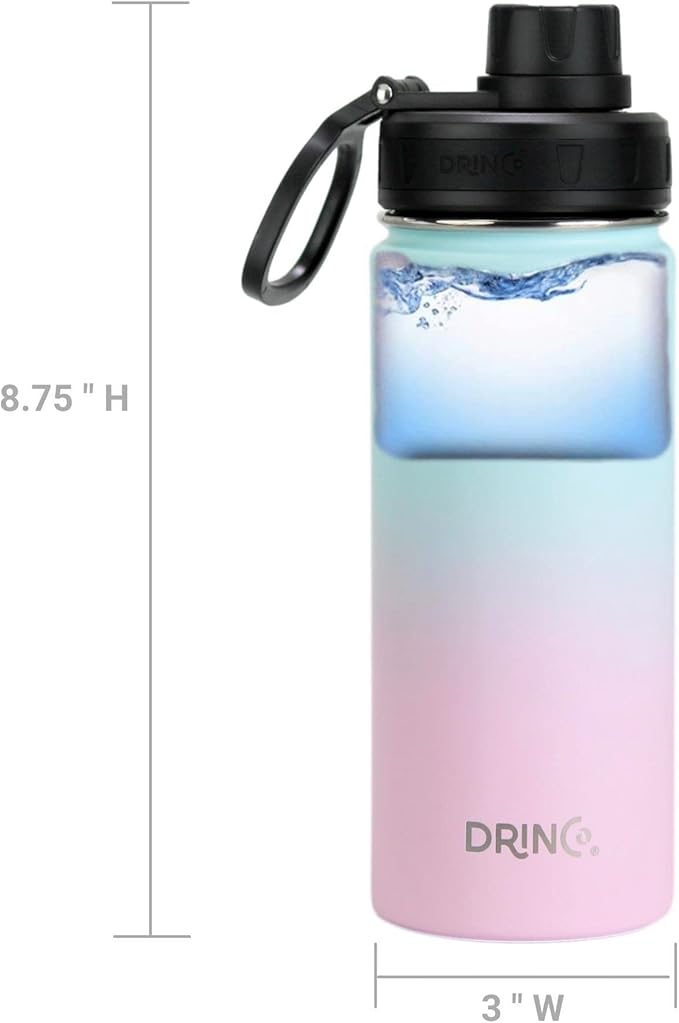 DRINCO Stainless Steel Water Bottle Spout Lid Vacuum Insulated Double Wall Water Bottle Wide Mouth (40oz 32oz 22oz 18oz 14oz) Leak Proof Keeps Cold or Hot (18 oz, 18oz Macaron)-PawvioPets