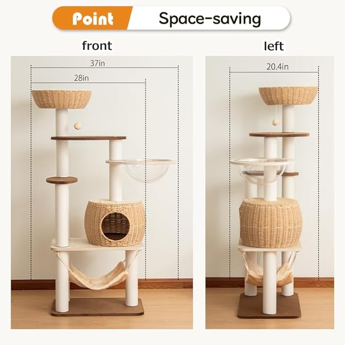 56.6in Large Wooden cat Tower for Large Multiple Cats,cat Tree with Observation Deck, Suitable for Summer and Winter 144CM (Particleboard)-PawvioPets