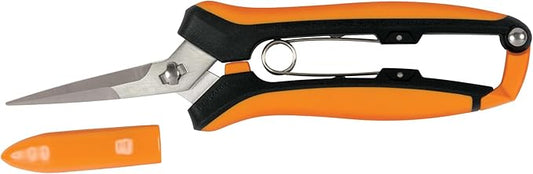 Fiskars Curved Micro-Tip Pruning Snips - 6" Garden Shears with Sheath and SoftGrip Handle - Yard and Garden Tools - Orange/Black-PawvioPets