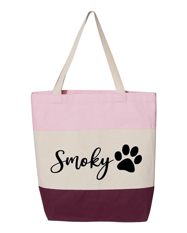 Custom Dog Tote Bag Personalized Dog Mom Gift Dog Toys Totes Pet Gift Custom Pet Bag Gift For Dog Mom Dog Lover Bag (15"L x 15"H x 3"D, Tri-Color Pink)-PawvioPets