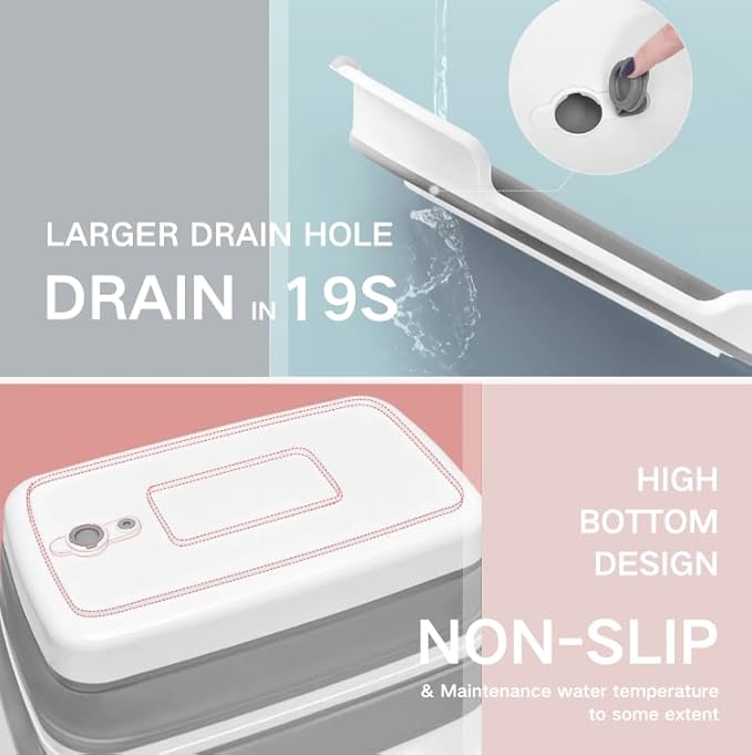 Collapsible Pet Bathtub with Water Drain Plug, Foldable Bathtub for Puppy Small Dogs Cats, Portable & Space Saving Design, BPA Free, Grey-PawvioPets