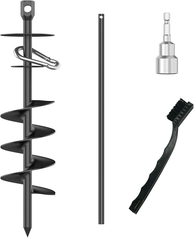 Dog Tie Out Stake, Heavy Duty Dog Tie Out Stake for Large Dogs up to 210 lbs, Ground Anchor for a Dog Cable, Leash, Lead Tether, Dog Accessories Trampoline Stakes 1-Pack (Black)-PawvioPets