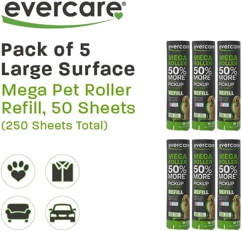 Evercare Pack of 6 10" Wide Large Surface Mega Pet Roller Refill, 50 Sheets Each (300 Sheets Total)-PawvioPets
