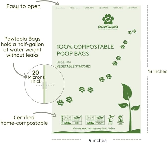 Biodegradable Dog Poop Bags, 60 Count, Certified Home Compostable, Leak-Proof, Easy Open, Standard Size, Supports Sustainable Living-PawvioPets