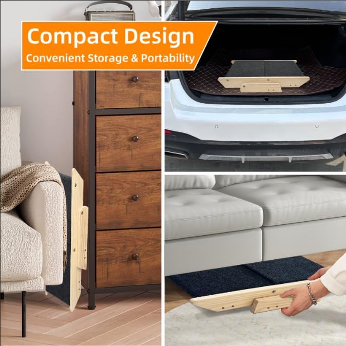 Dog Stairs/Ramp for Bed, Wooden Convertible Pet Steps, Portable Dog Ladder Up to 180 Pound for Elderly/Short-Legged Dogs, 2 Steps for Beds, Couch, Cars-PawvioPets