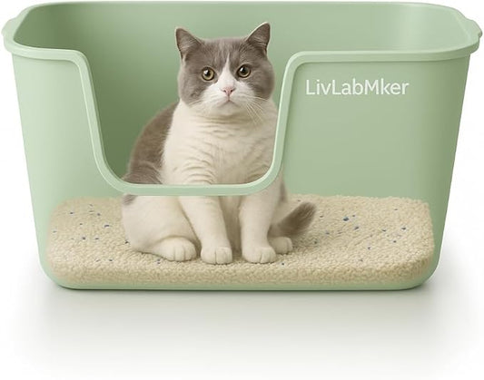Extra Large Cat Litter Box with High Sides - Splash-Proof Design for Big Cats & Multi-Cat Homes, 24.6in x 16.7in x 12.8in (Green)-PawvioPets